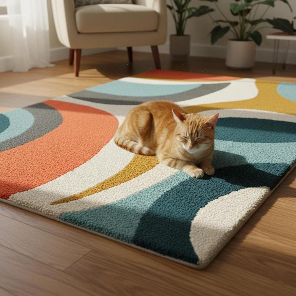 Retro Hand-Tufted Wool Rug – Abstract Sculptural Design | Modern Artistic Teppich | Handmade Statement Floor Rug