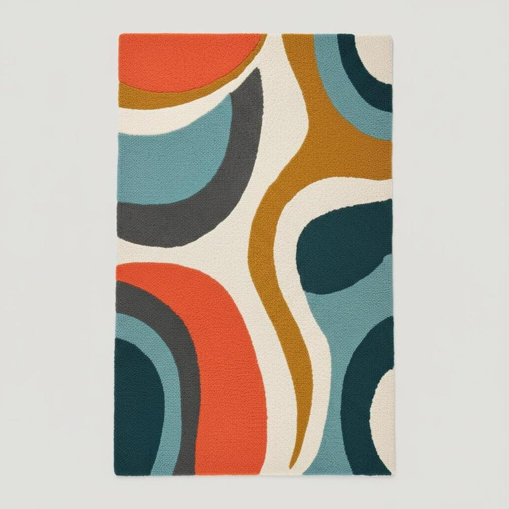 Retro Hand-Tufted Wool Rug – Abstract Sculptural Design | Modern Artistic Teppich | Handmade Statement Floor Rug