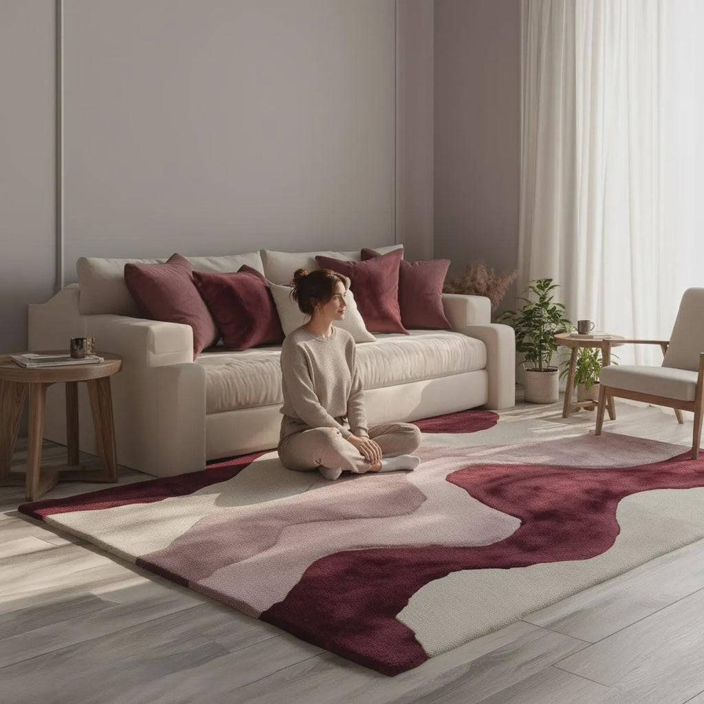 Wavy Design Modern Hand Tufted Rug, Geometric Carpet, Soft Multicolor Area Rug for Living Room & Nursery