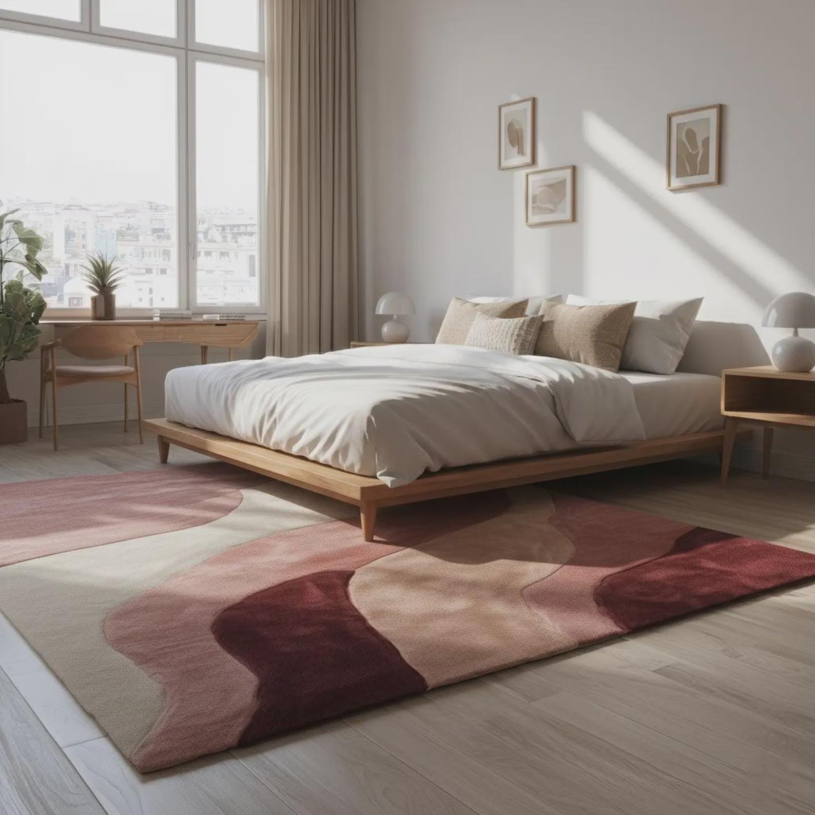 Hand Tufted Modern Area Rug, Soft Blush Geometric Design, Colorful Carpet for Home Decor