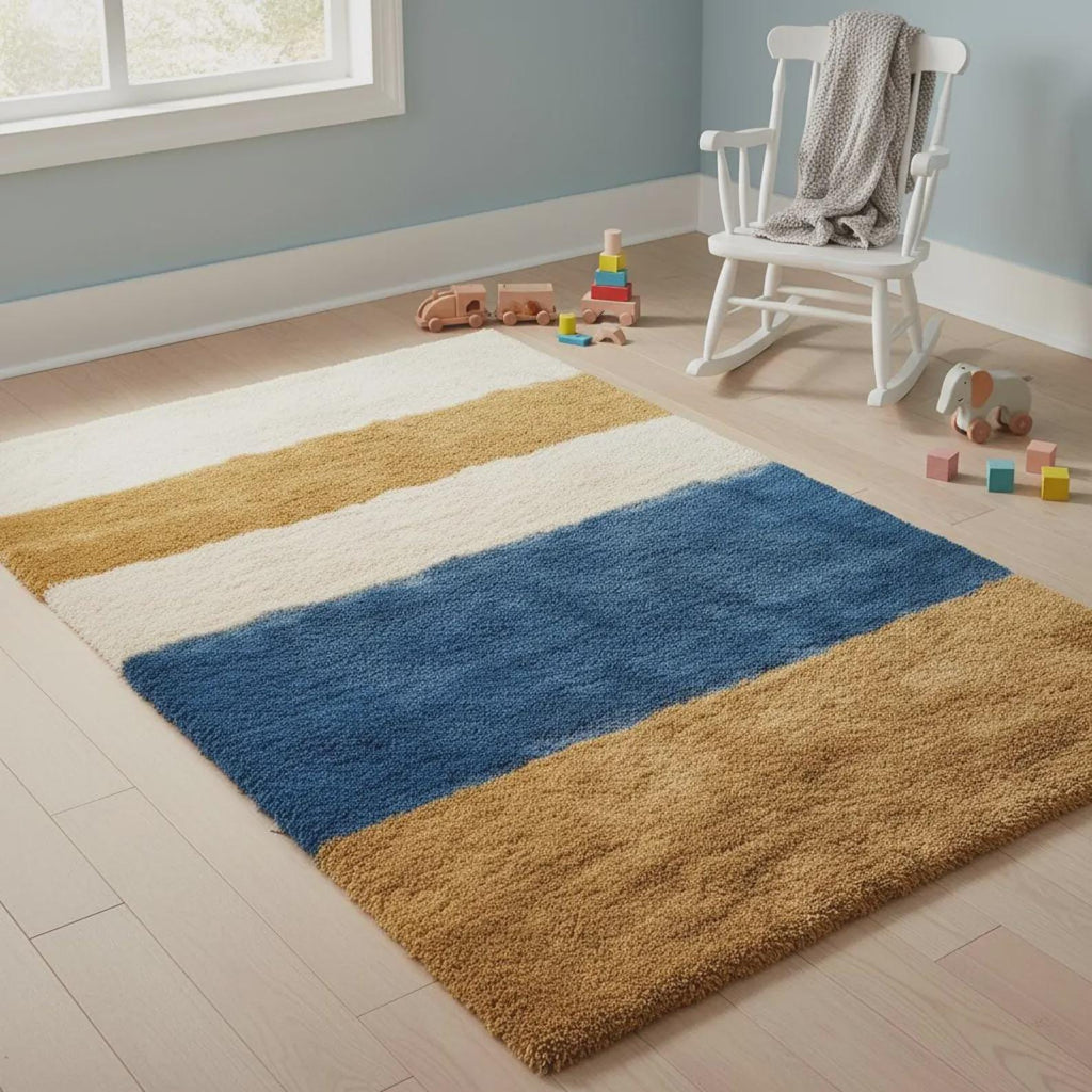 Handmade Geometric Tufted Rug, Soft Blush Modern Area Carpet, Colorful Home & Nursery Decor