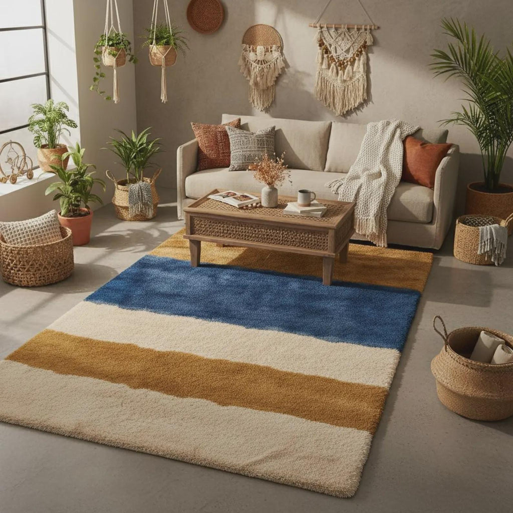 Handmade Geometric Tufted Rug, Soft Blush Modern Area Carpet, Colorful Home & Nursery Decor