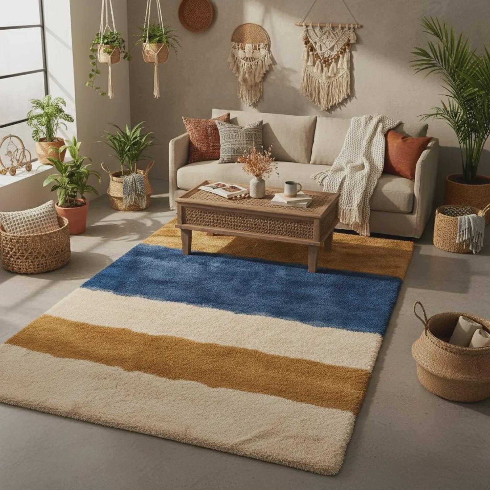 Handmade Geometric Tufted Rug, Soft Blush Modern Area Carpet, Colorful Home & Nursery Decor