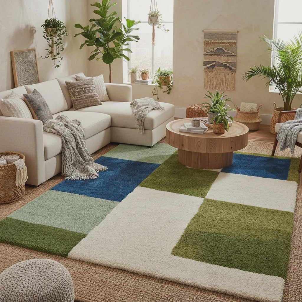 Modern Hand Tufted Blush Rug, Multicolor Geometric Area Rug for Living Room, Dining & Kids Space