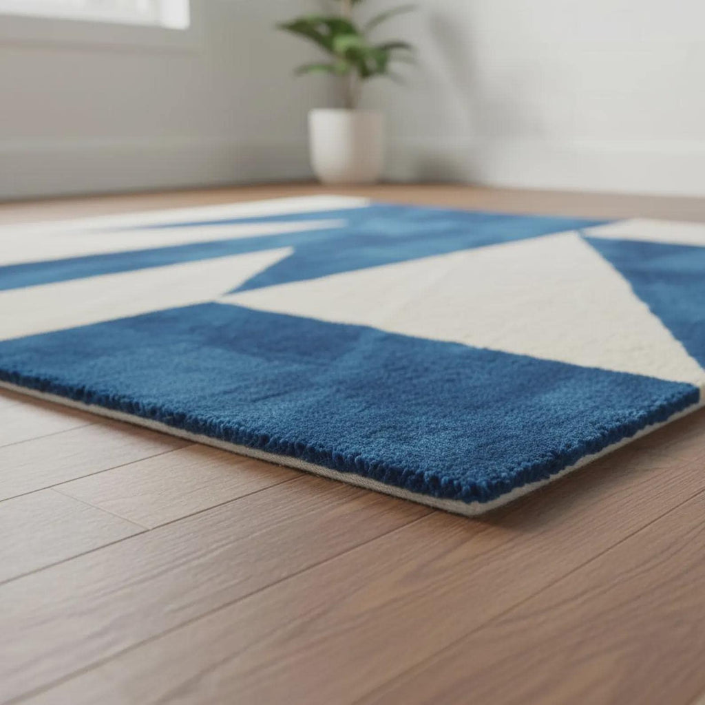 Blue Geometric Blush Area Rug, Hand Tufted Modern Carpet, Soft Multicolor Rug for Home & Nursery