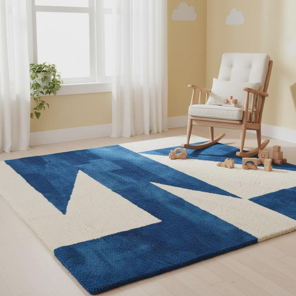 Blue Geometric Blush Area Rug, Hand Tufted Modern Carpet, Soft Multicolor Rug for Home & Nursery