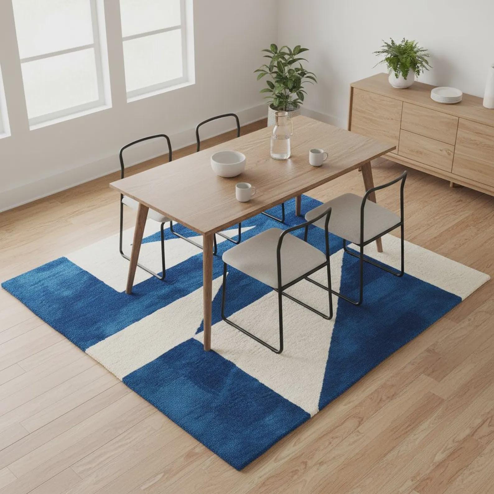 Blue Geometric Blush Area Rug, Hand Tufted Modern Carpet, Soft Multicolor Rug for Home & Nursery
