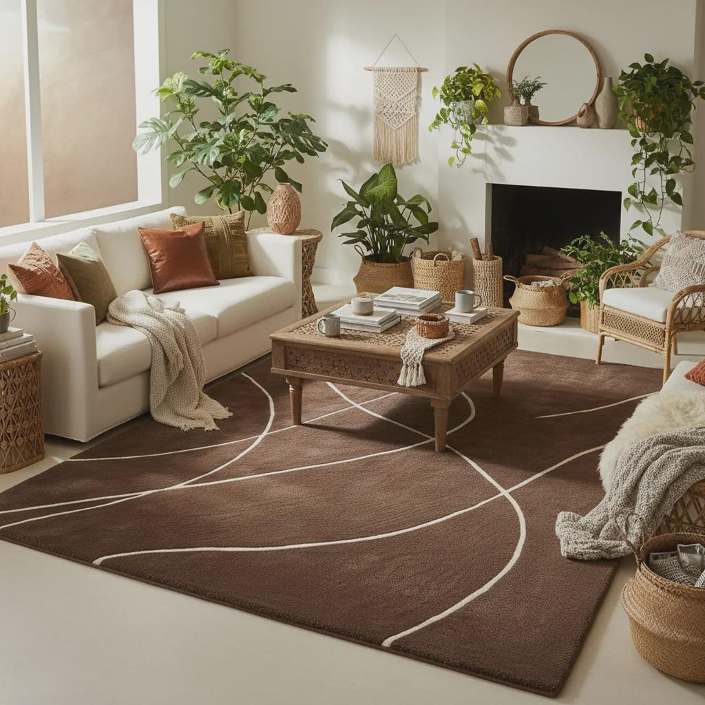 Brown Hand Tufted Wool Area Rug, Modern Geometric Design