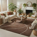 Brown Hand Tufted Wool Area Rug, Modern Geometric Design