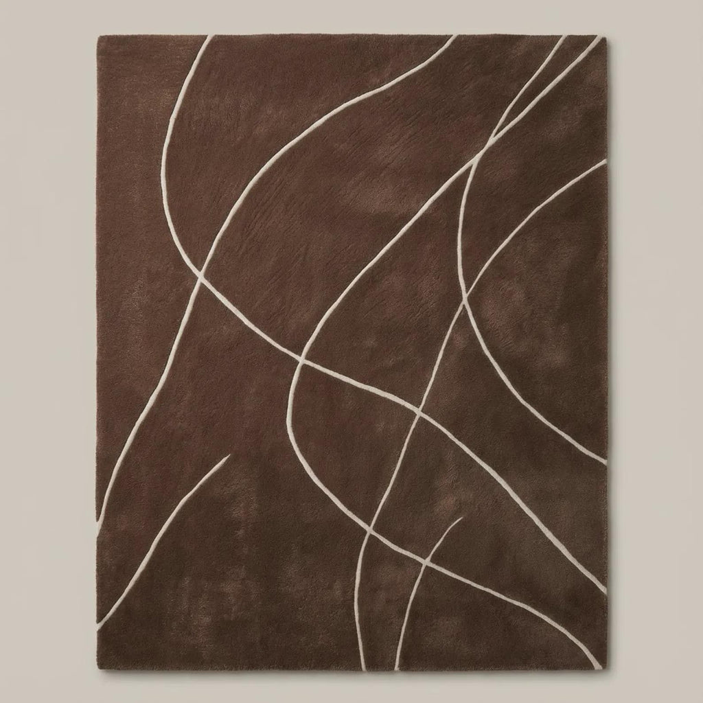 Brown Hand Tufted Wool Area Rug, Modern Geometric Design