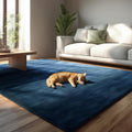 Solid Blue Hand Tufted Wool Rug – Minimalist Modern Area Rug, Soft Wool Carpet for Living Room, Bedroom, Contemporary Home Decor
