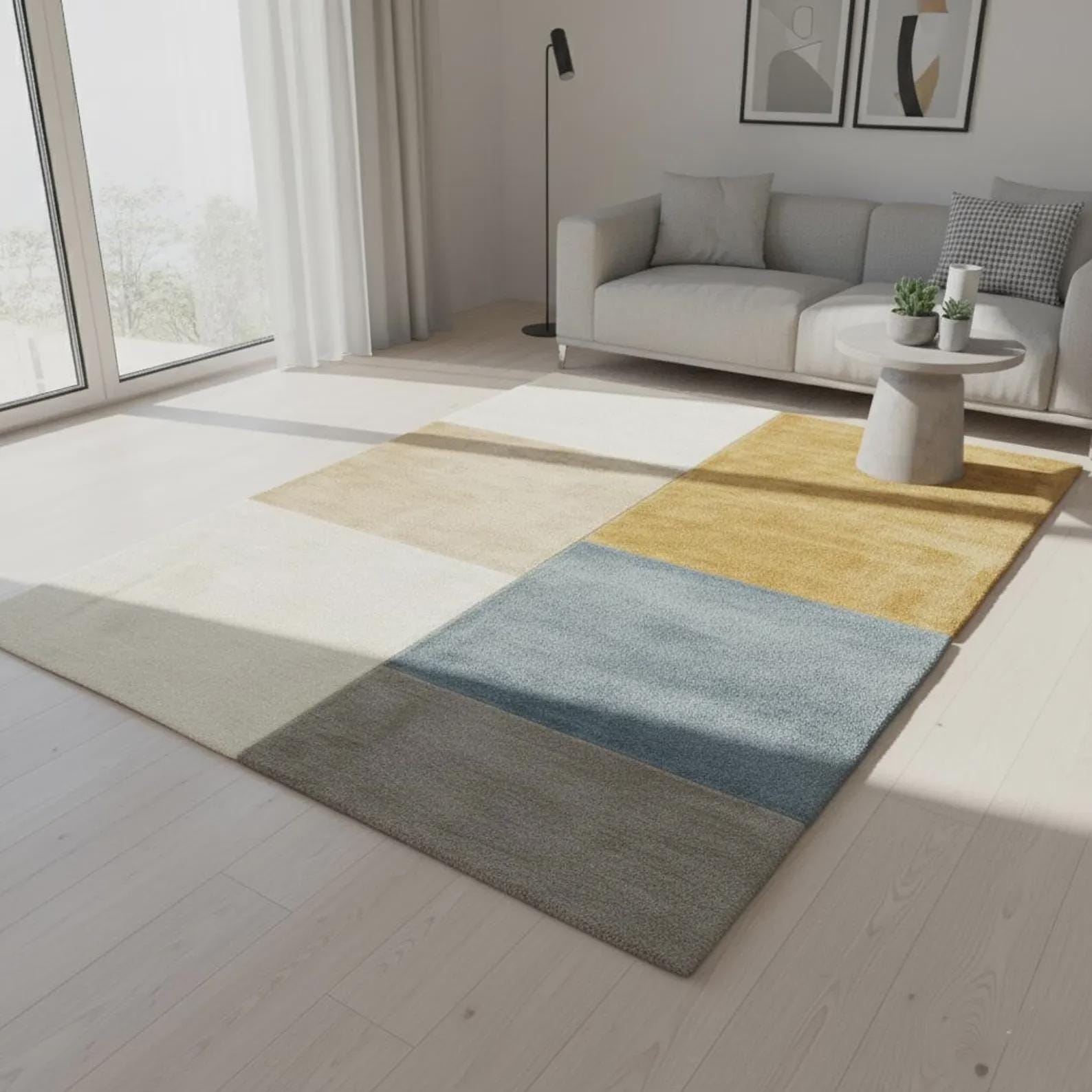 Boho Abstract Geometric Hand Tufted Rug | Modern Block Pattern Area Rug | Contemporary Carpet | Handmade Floor Rug