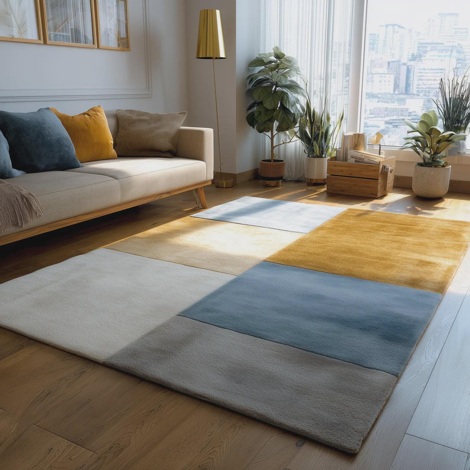 Boho Abstract Geometric Hand Tufted Rug | Modern Block Pattern Area Rug | Contemporary Carpet | Handmade Floor Rug
