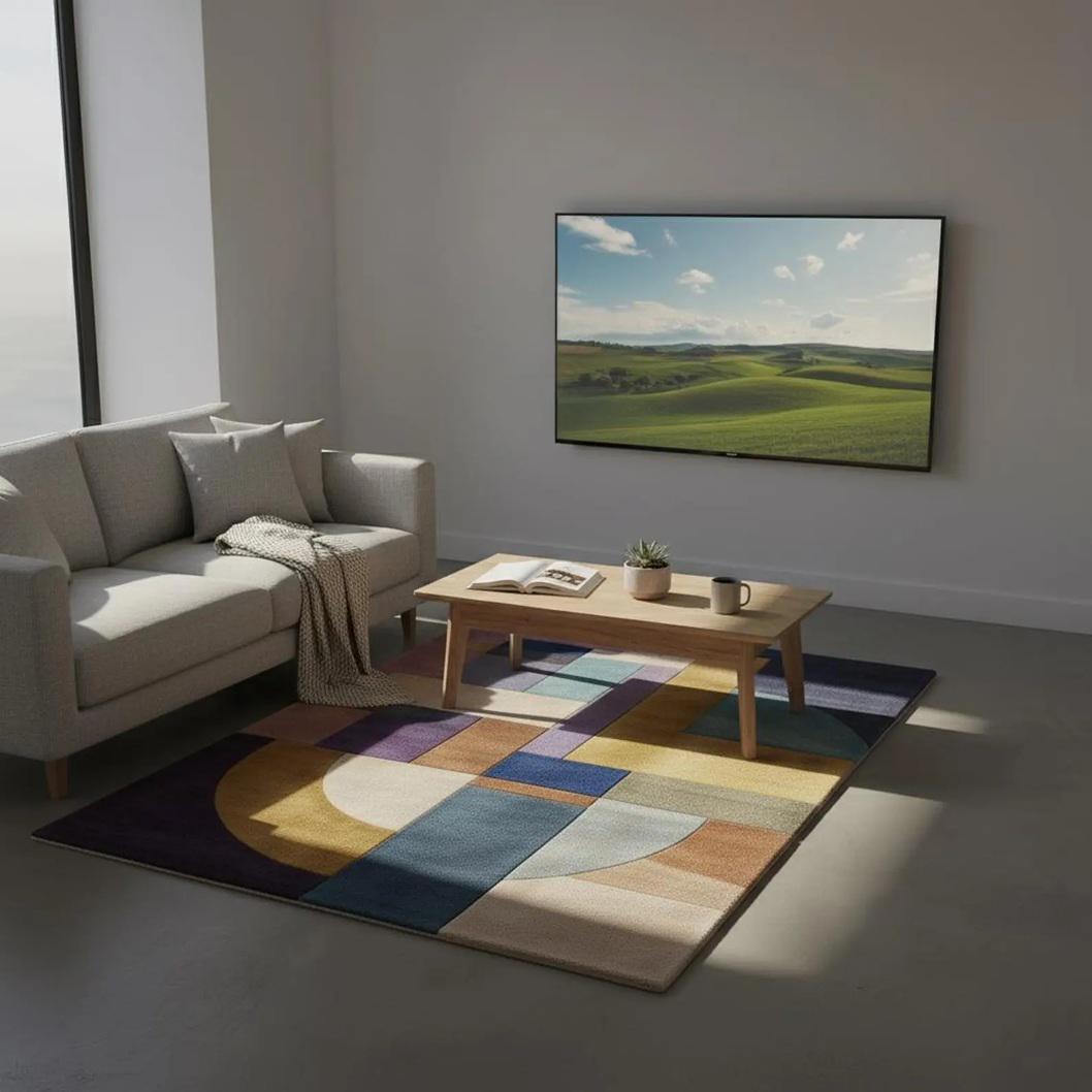 Colorful Geometric Abstract Area Rug – Modern Colorful Patchwork Wool Carpet for Contemporary Living Spaces | Floor Rug