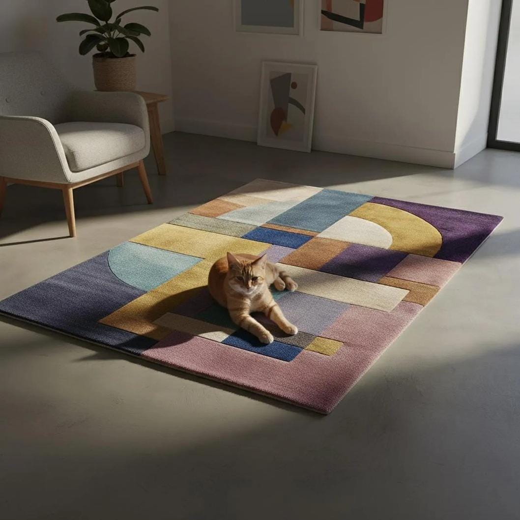 Colorful Geometric Abstract Area Rug – Modern Colorful Patchwork Wool Carpet for Contemporary Living Spaces | Floor Rug