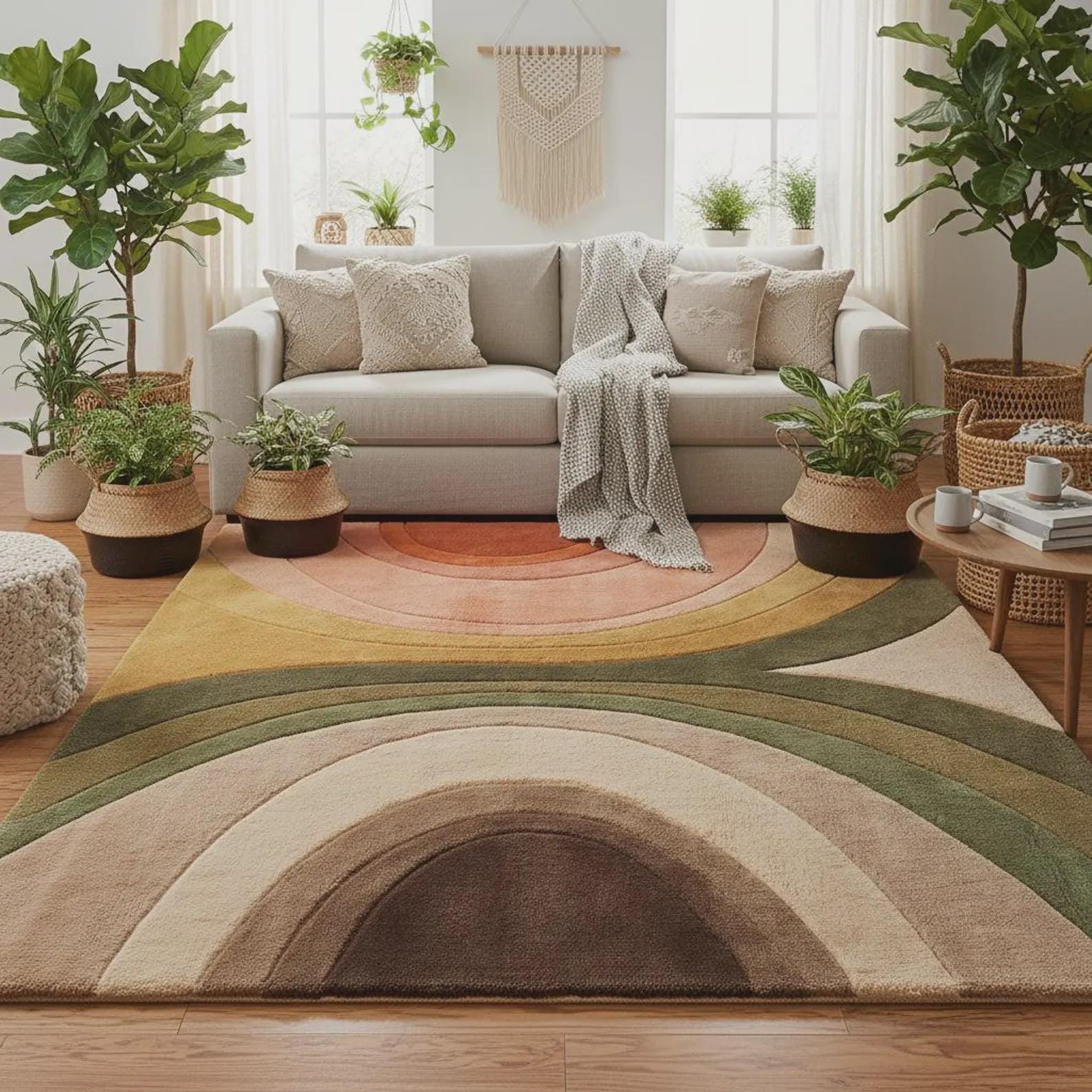 Hand-Tufted Wool Rug | Retro Wavy Color-Block Design
