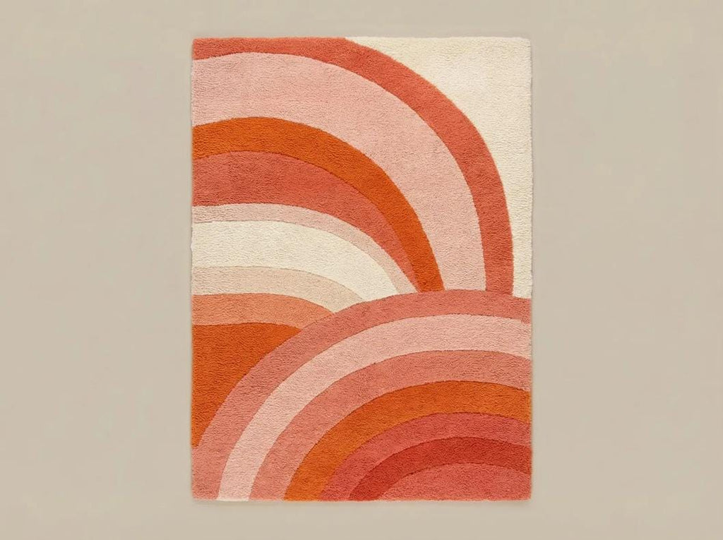 Pink Hand-Tufted Geometric Area Rug, Modern Multicolor Design