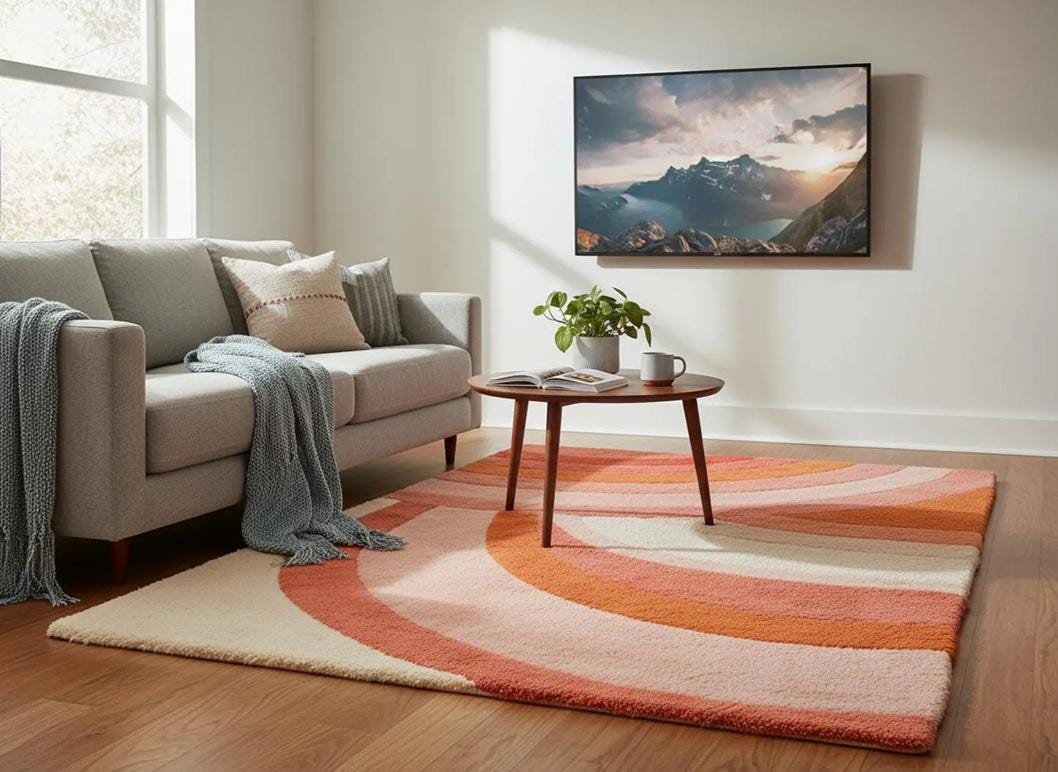 Pink Hand-Tufted Geometric Area Rug, Modern Multicolor Design