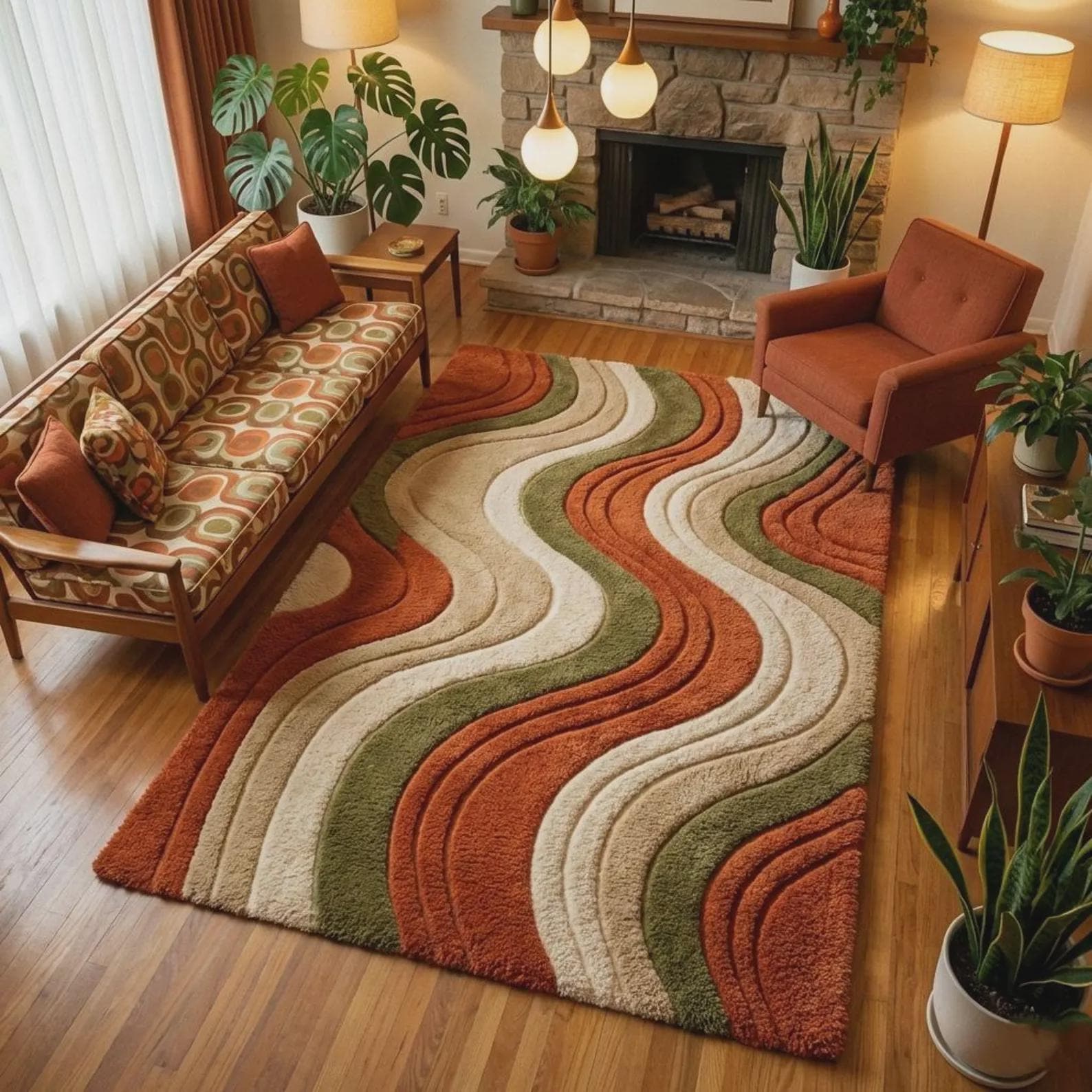Wavy Mid Century Modern Abstract Retro Area Rug – Modern Geometric Design