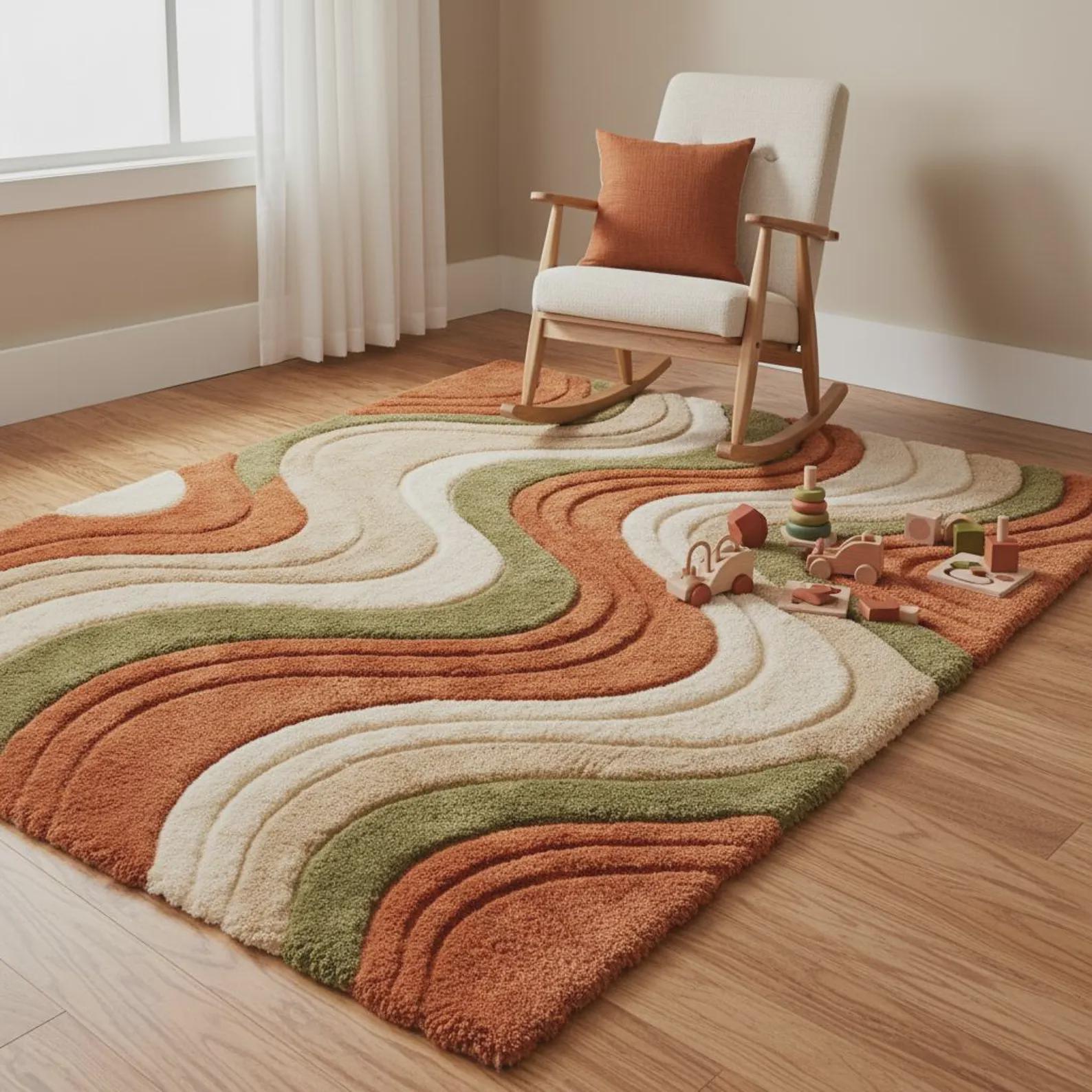 Wavy Mid Century Modern Abstract Retro Area Rug – Modern Geometric Design
