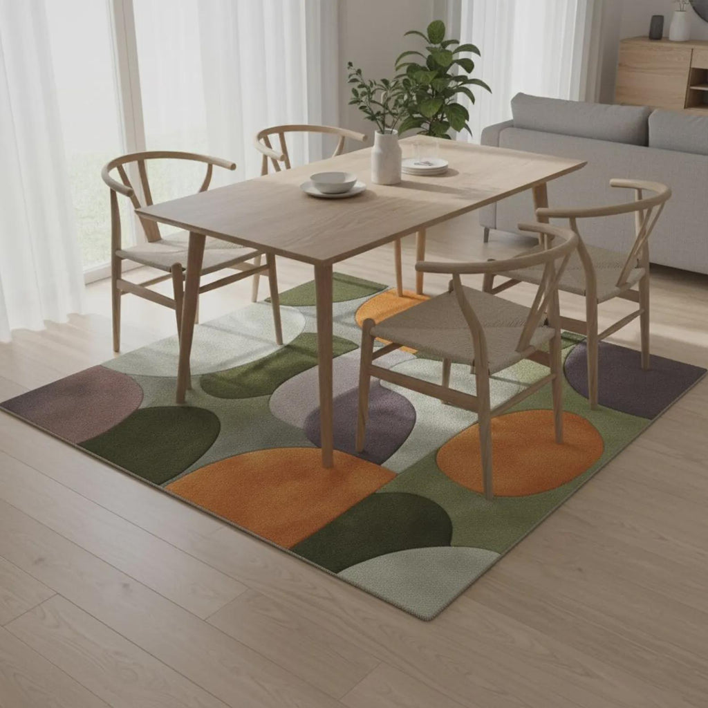 Geometric Color-Block Area Rug: Mid-Century Modern, Olive, Orange & Plum Teppich– Contemporary Living Room Area Carpet – Designer Rug