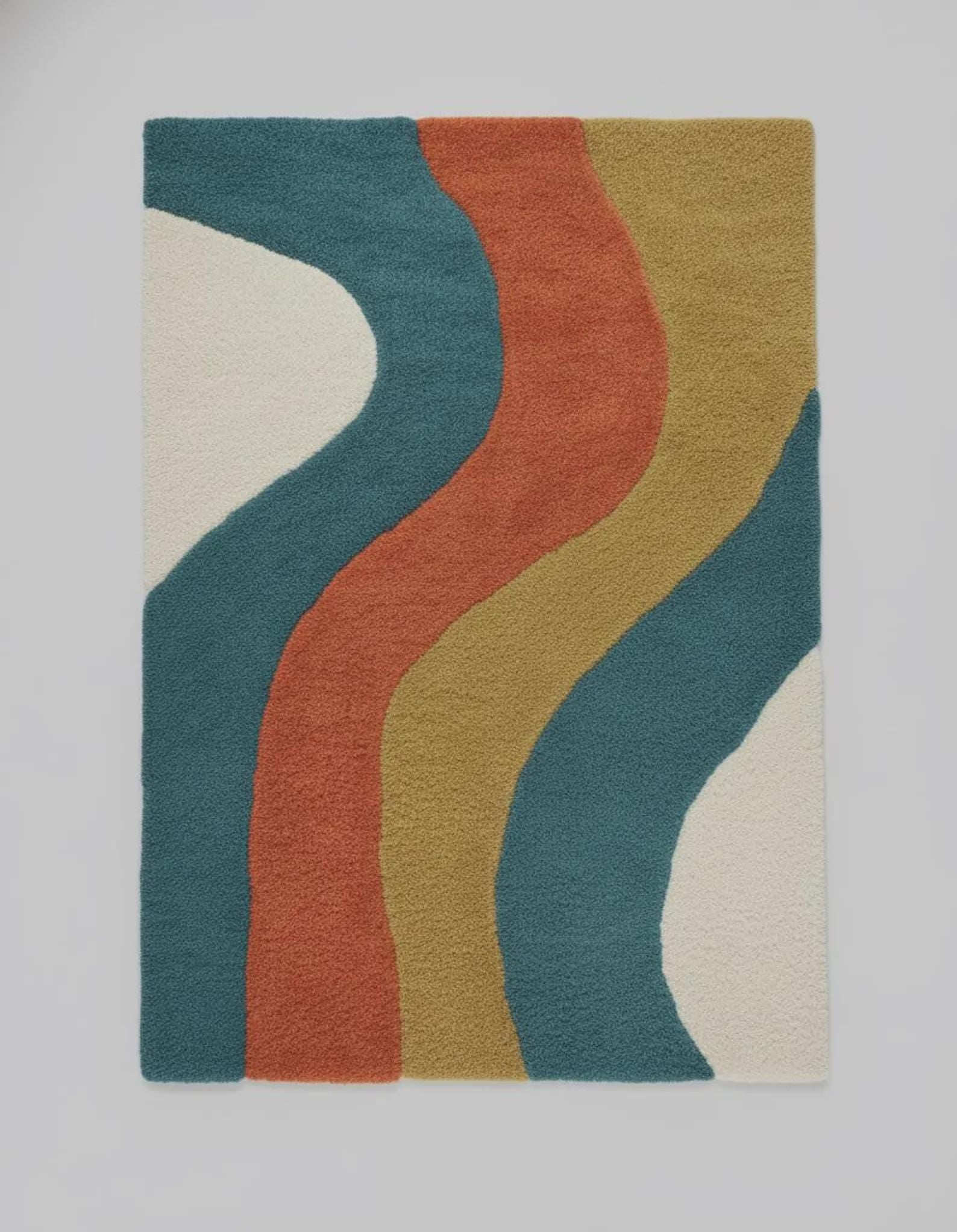 Retro Wavy Rug: Teal, Rust & Mustard Abstract Color-Block Teppich Rug