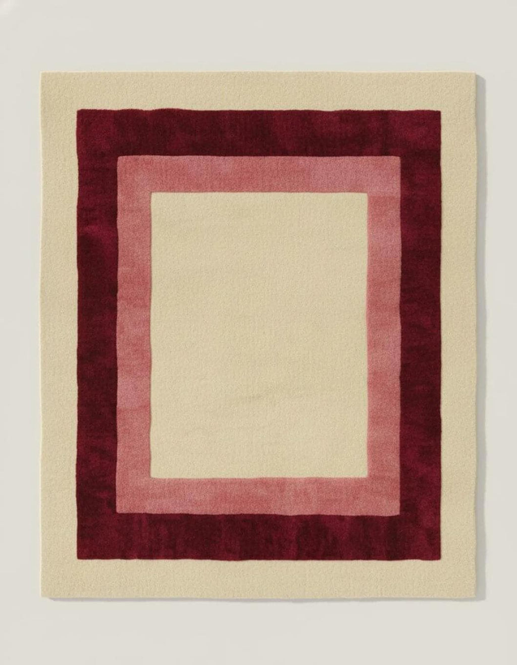 Geometric Border Area Rug: Cream, Blush & Burgundy Color-Block Design- Colorful Designer Rug