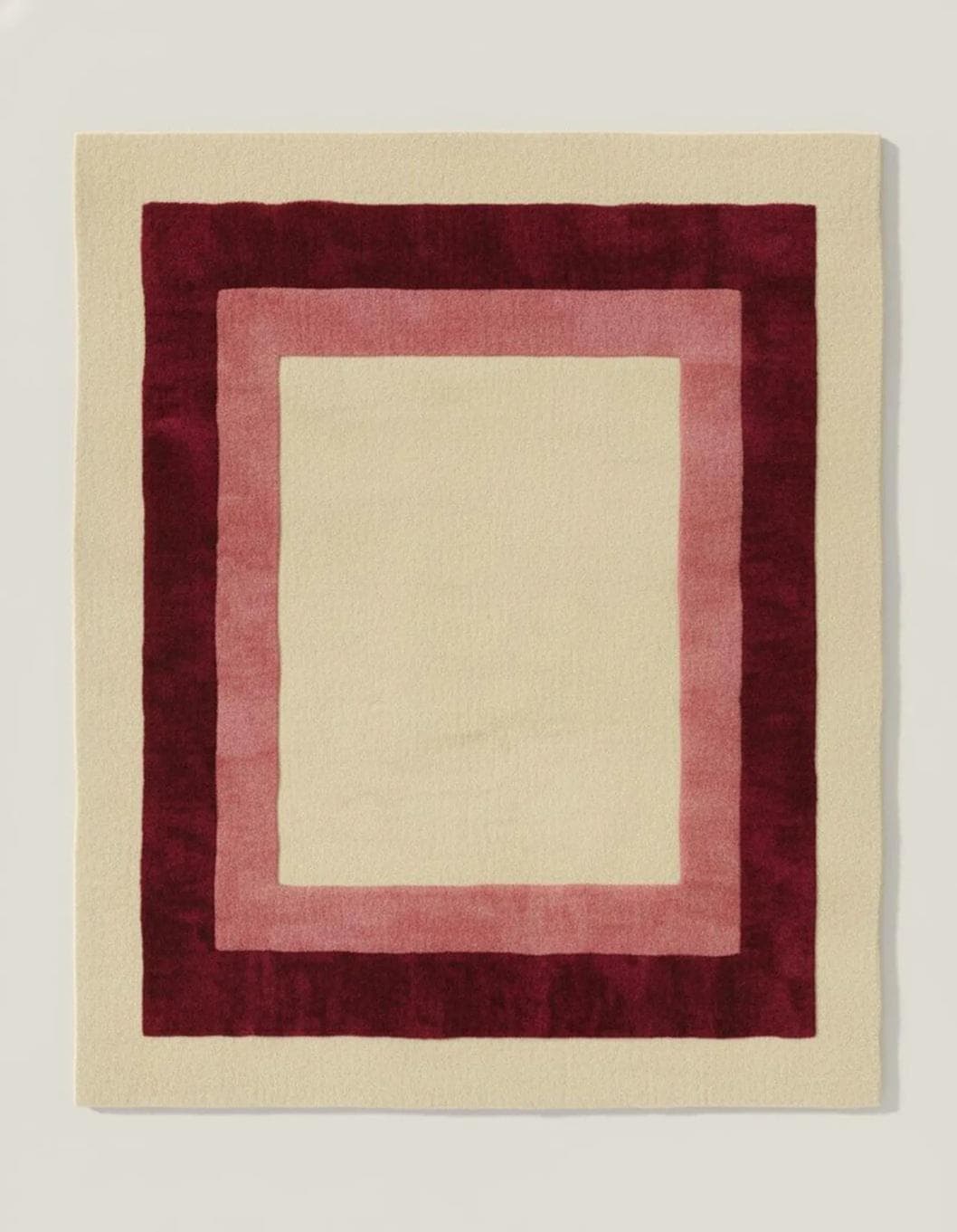 Geometric Border Area Rug: Cream, Blush & Burgundy Color-Block Design- Colorful Designer Rug