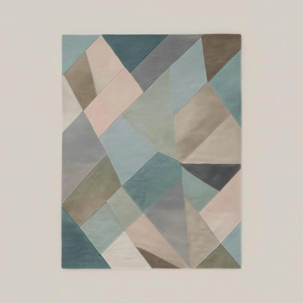 Colorful Abstract Area Rug – Designer Wool Carpet for Living Room – Modern Curved Shape Pattern