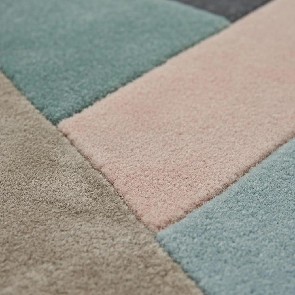 Colorful Abstract Area Rug – Designer Wool Carpet for Living Room – Modern Curved Shape Pattern