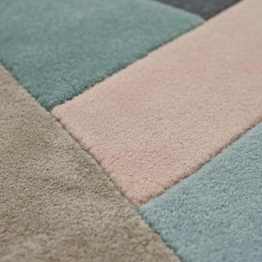 Colorful Abstract Area Rug – Designer Wool Carpet for Living Room – Modern Curved Shape Pattern