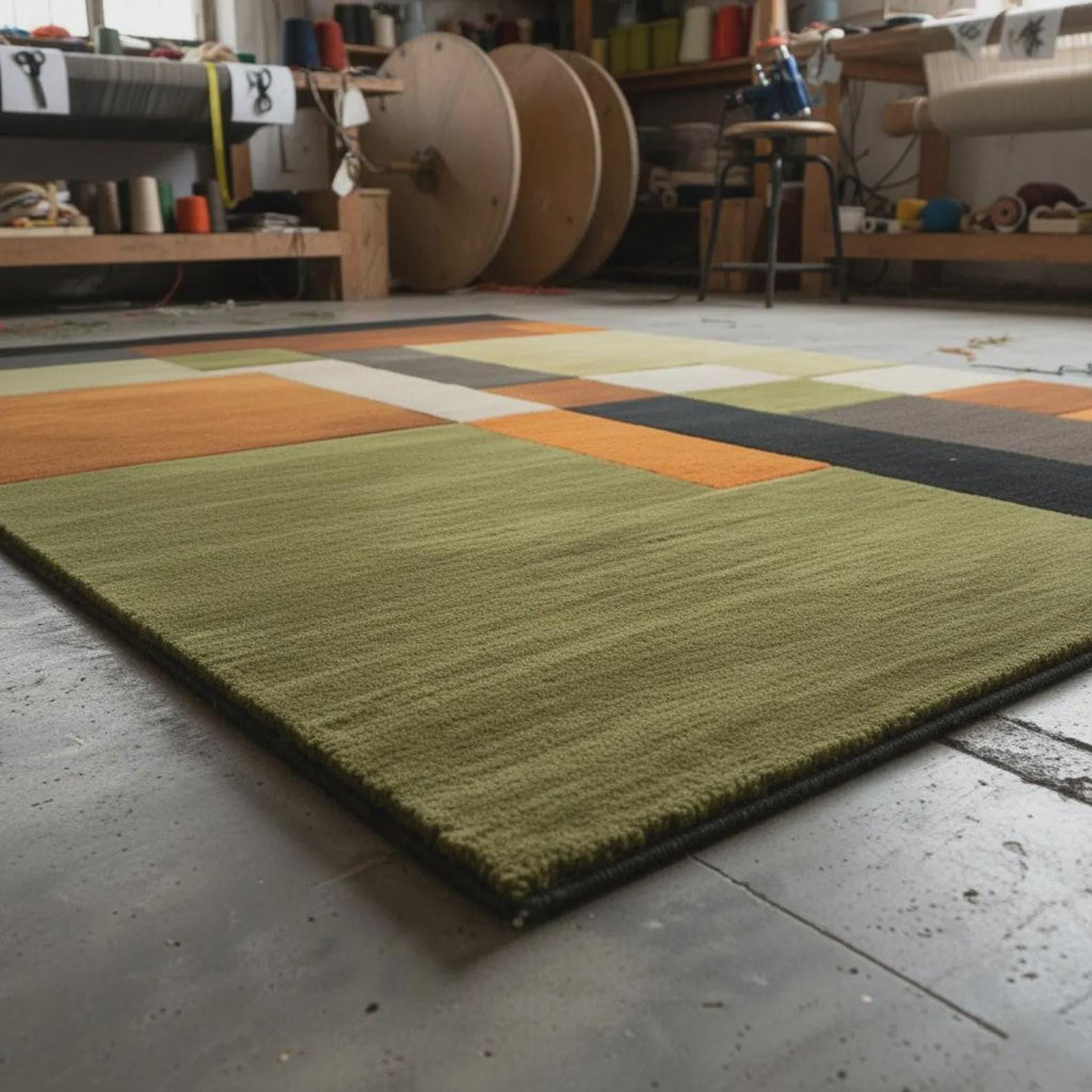 Handmade Wool Area Rug | Mid Century Modern Geometric Color Block | Contemporary Handmade Carpet