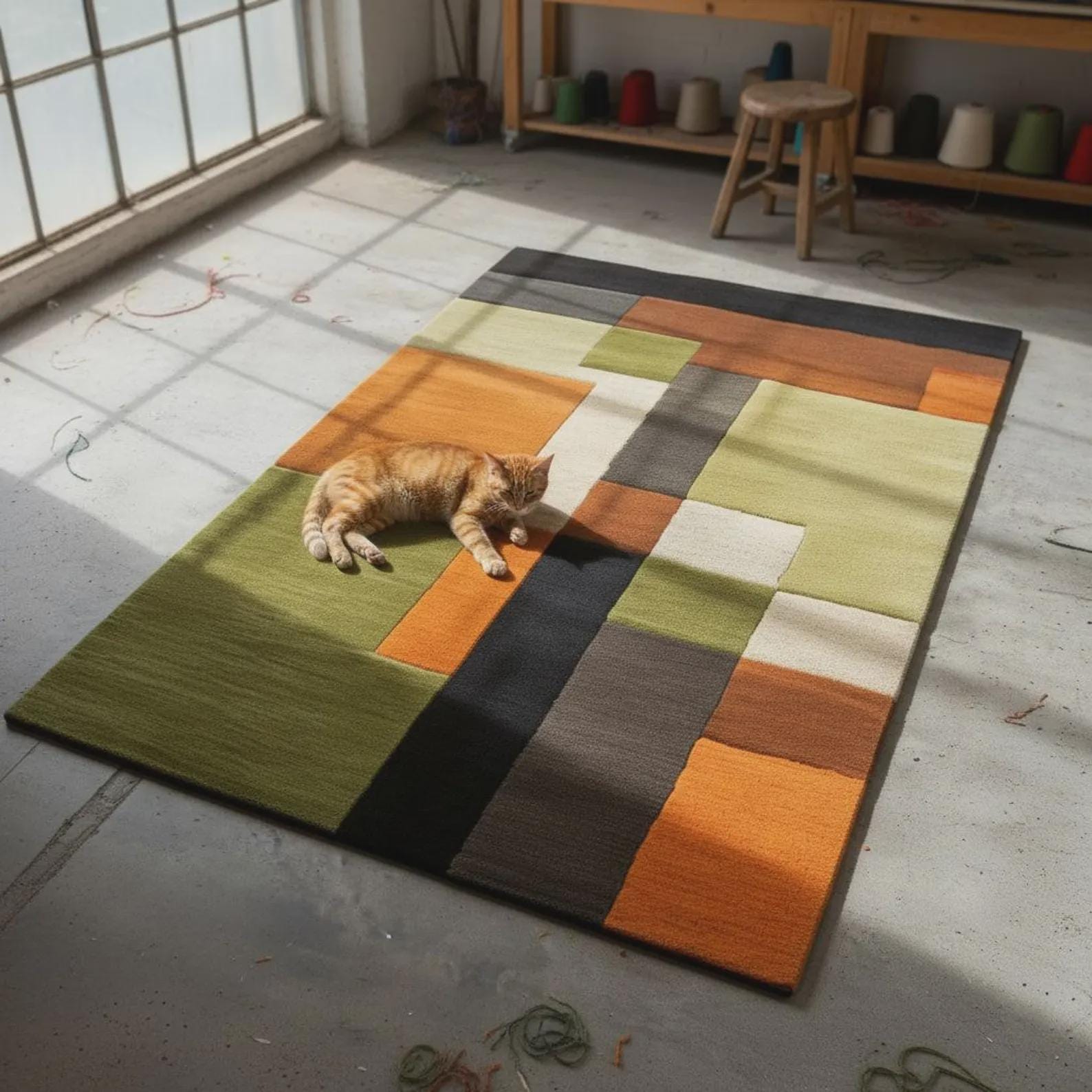 Handmade Wool Area Rug | Mid Century Modern Geometric Color Block | Contemporary Handmade Carpet