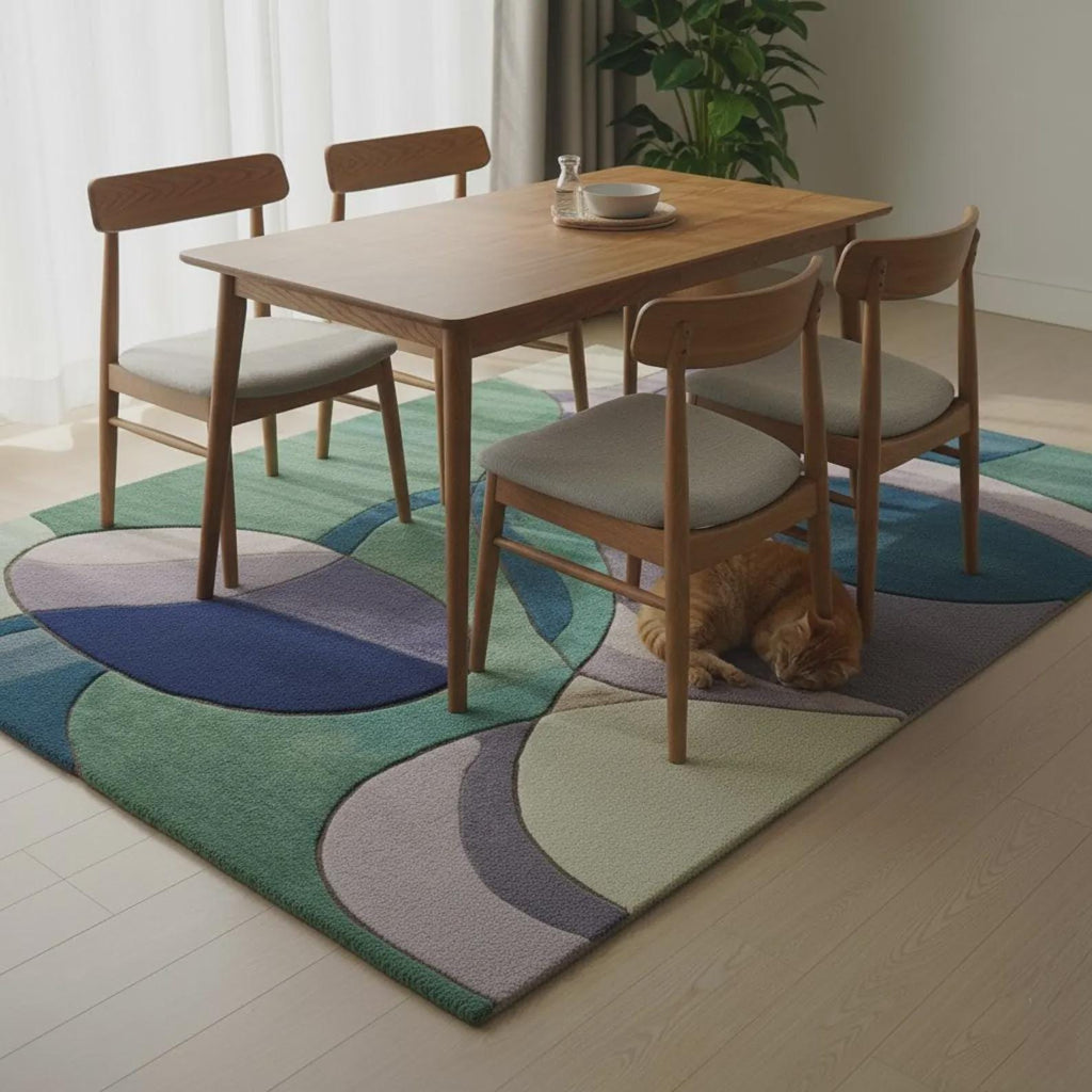 Hand-Tufted Geometric Area Rug, Modern Multicolor Design