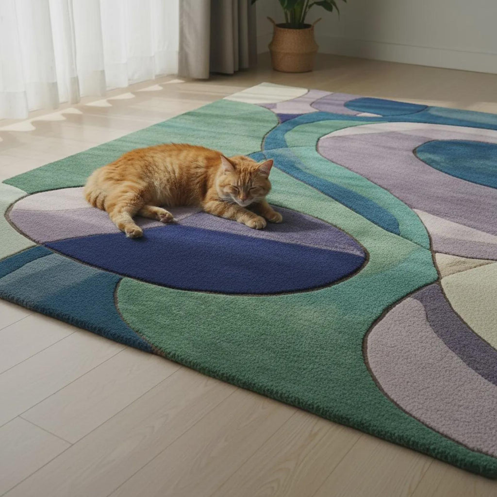 Hand-Tufted Geometric Area Rug, Modern Multicolor Design