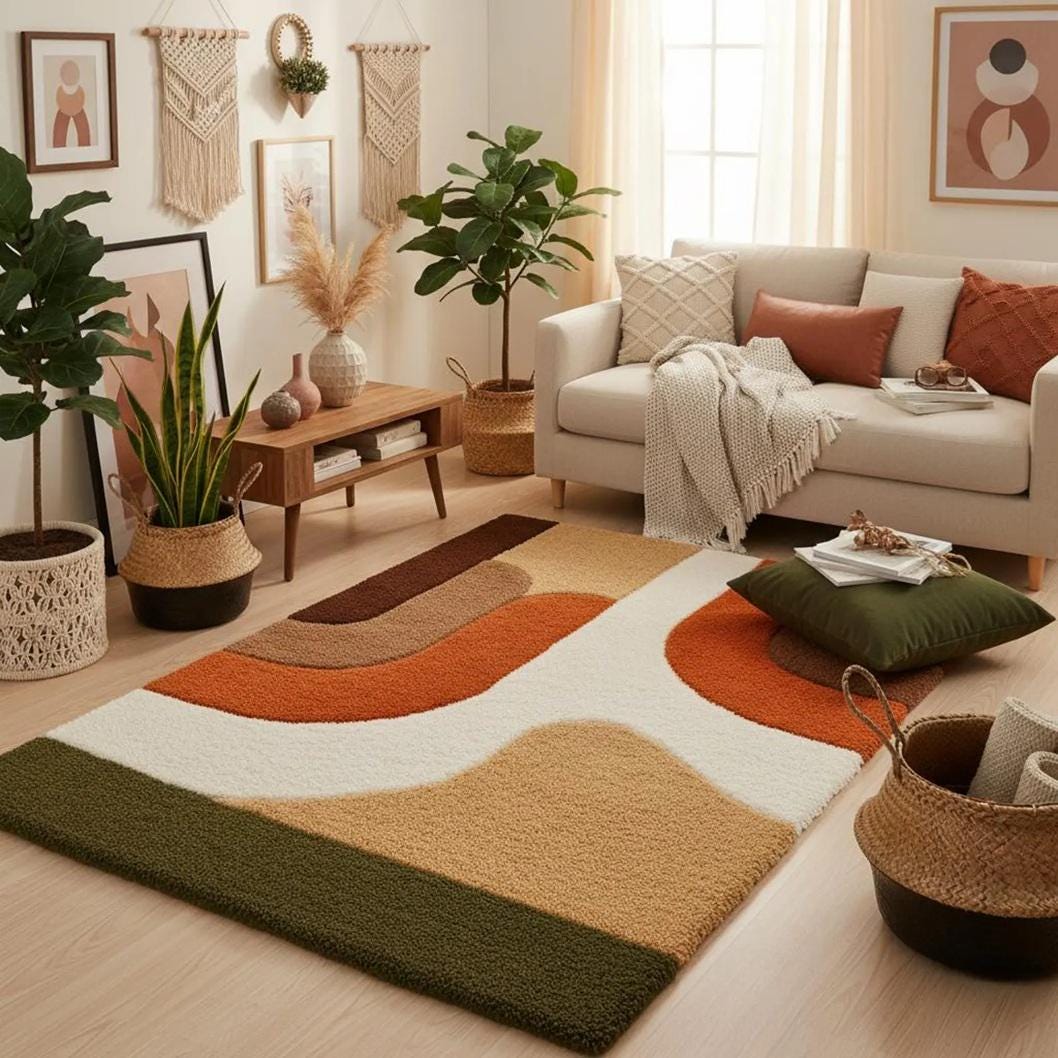 Geometric Blush Area Rug, Hand Tufted Modern Carpet, Soft Multicolor Rug for Home & Nursery