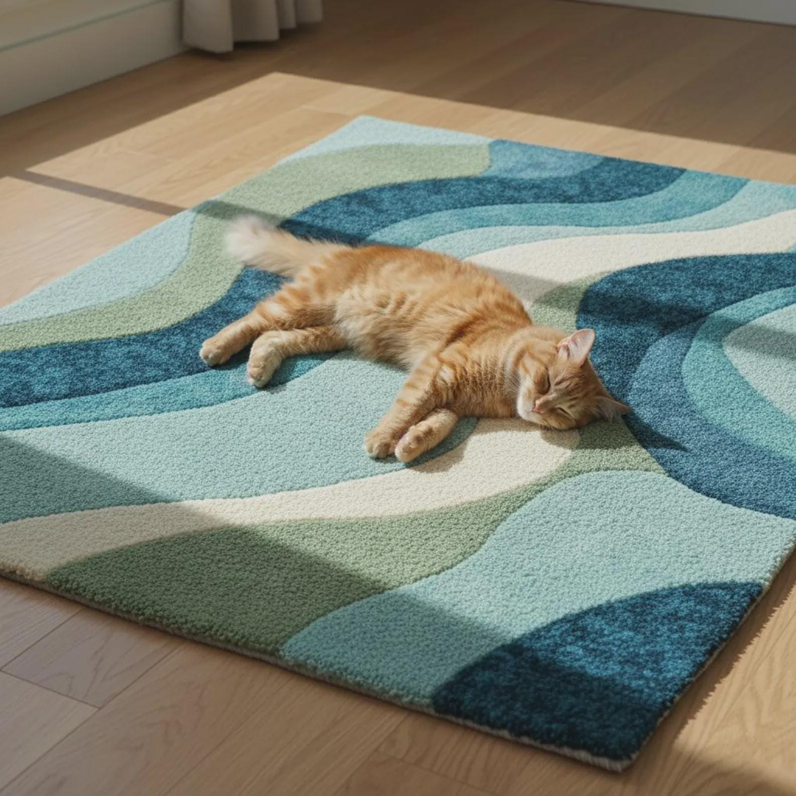 Wavy Hand Tufted Wool Area Rug, Modern Geometric Design