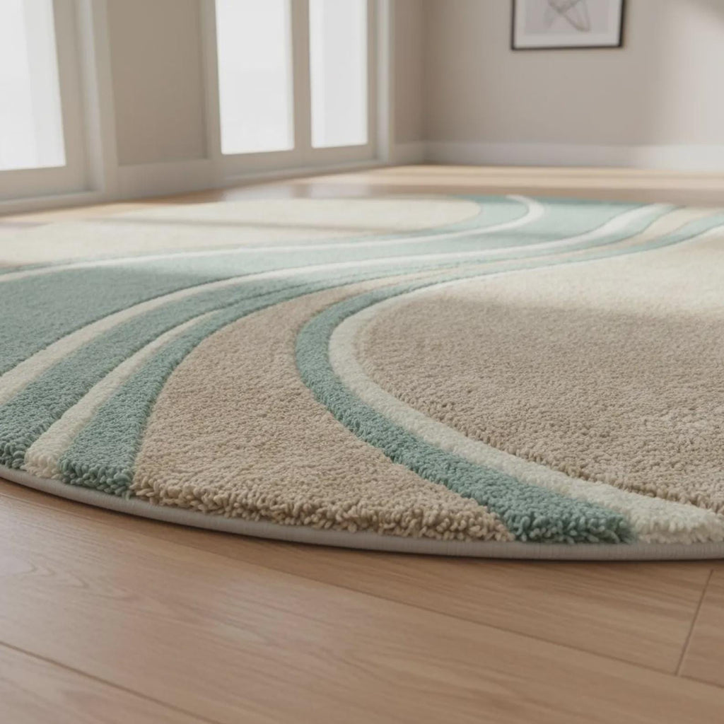 Handmade Wool Area Rug, Abstract Wavy Sage Green Carpet