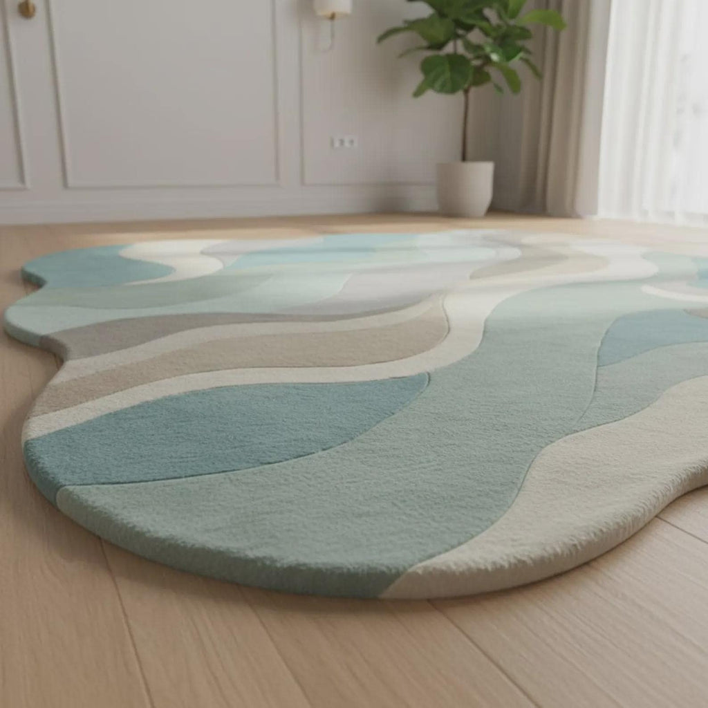 Abstract Wavy Area Rug, Irregular Organic Shape, Color Block Modern Retro Accent Teppich