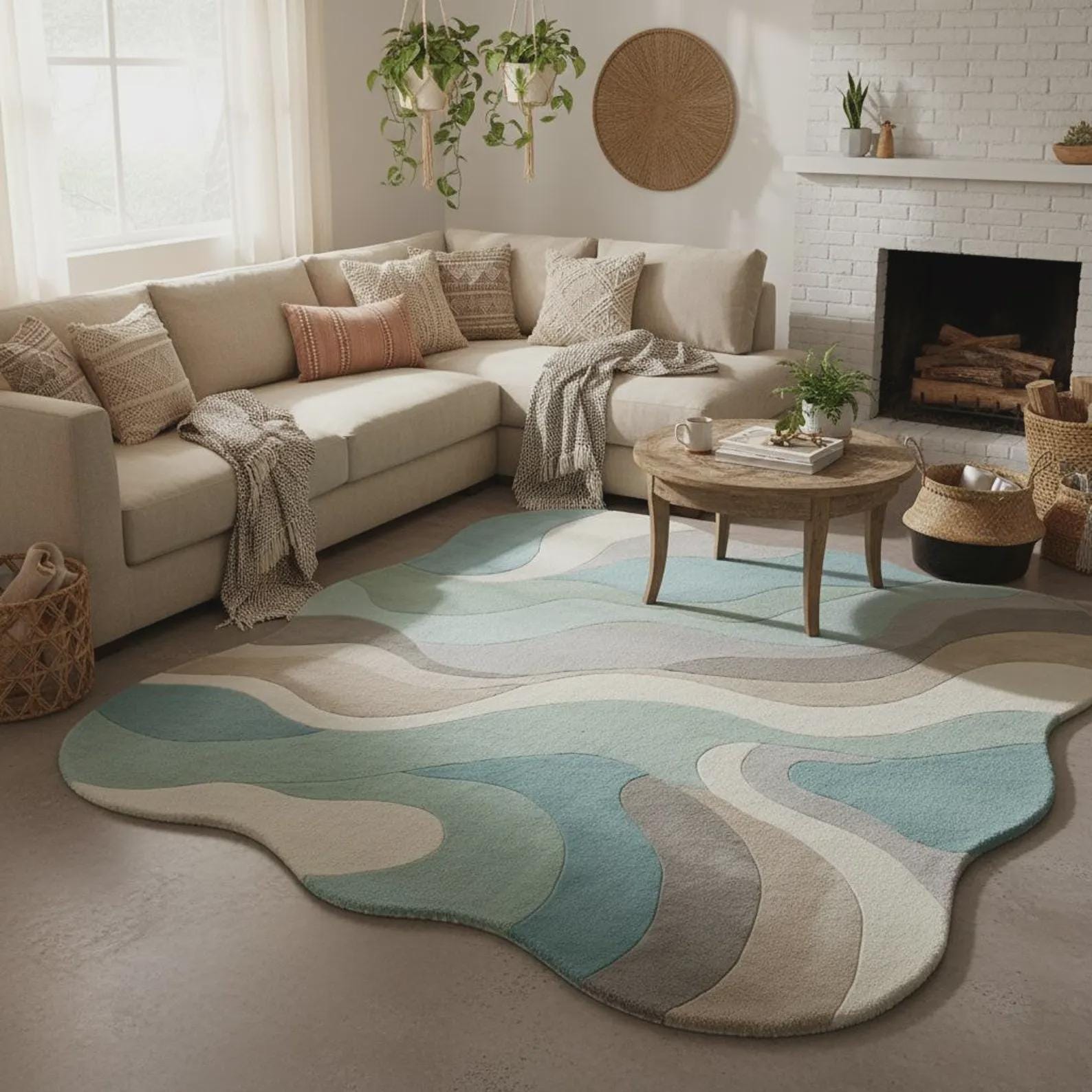 Abstract Wavy Area Rug, Irregular Organic Shape, Color Block Modern Retro Accent Teppich