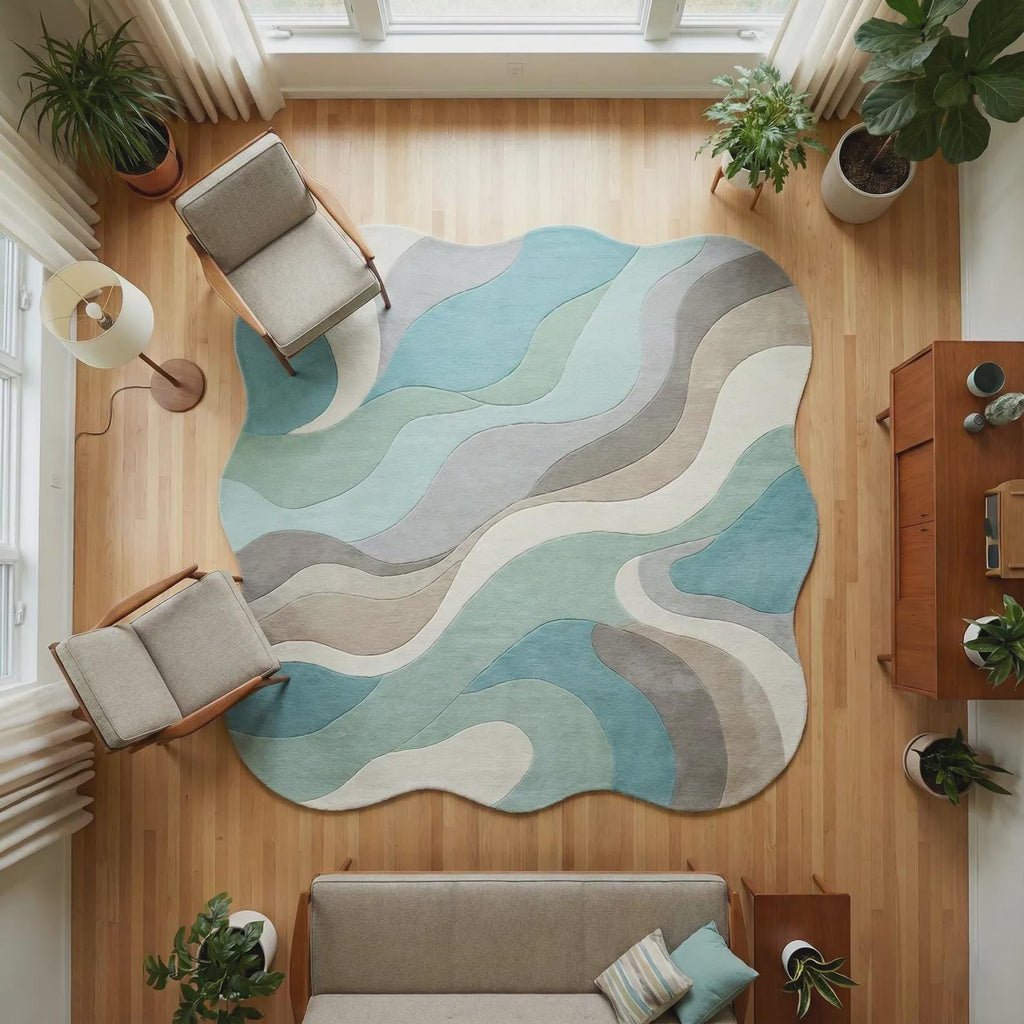 Abstract Wavy Area Rug, Irregular Organic Shape, Color Block Modern Retro Accent Teppich