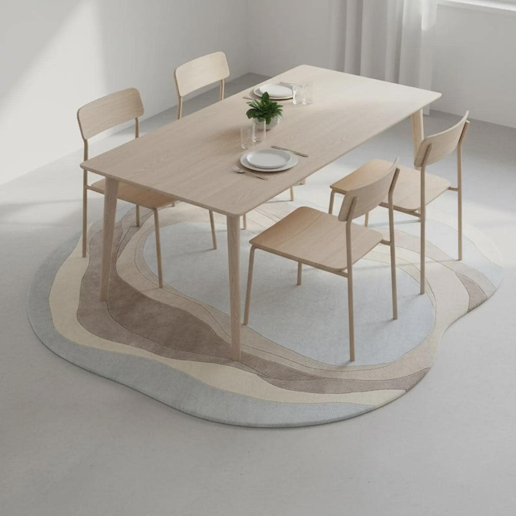 Organic Wavy Area Rug, Beige Cream Abstract Carpet, Scandinavian Decor