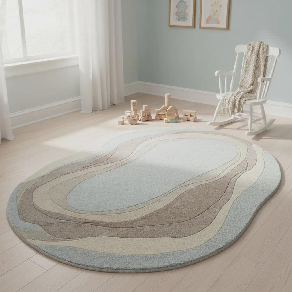 Organic Wavy Area Rug, Beige Cream Abstract Carpet, Scandinavian Decor