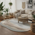 Organic Wavy Area Rug, Beige Cream Abstract Carpet, Scandinavian Decor