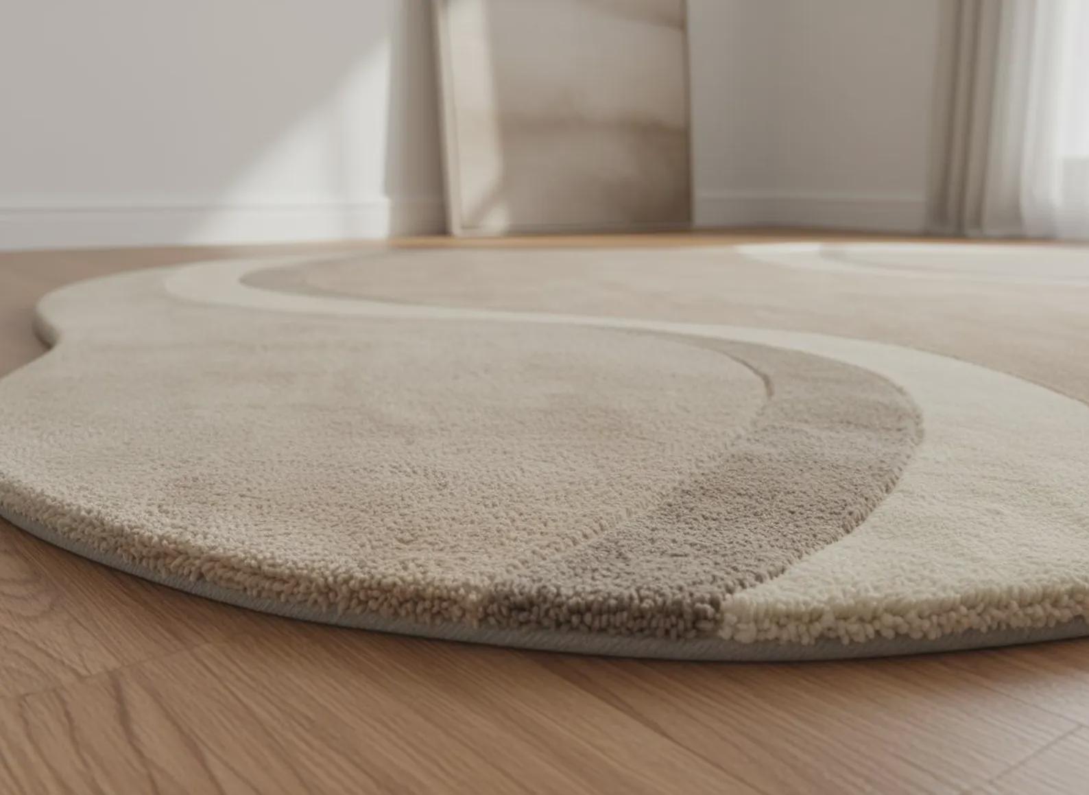 Curved Beige Area Rug | Modern Abstract Wavy Rug