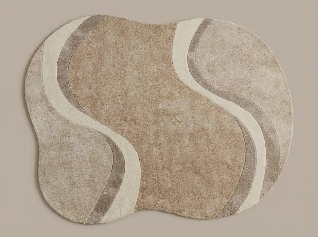 Curved Beige Area Rug | Modern Abstract Wavy Rug