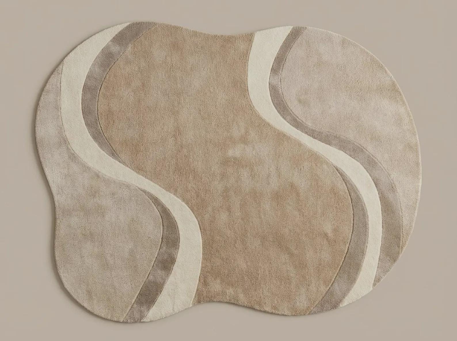 Curved Beige Area Rug | Modern Abstract Wavy Rug
