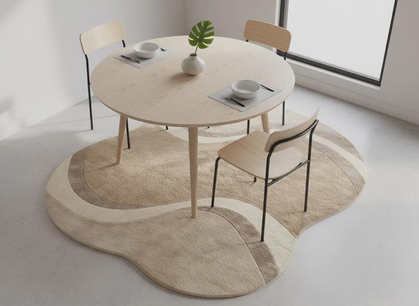 Curved Beige Area Rug | Modern Abstract Wavy Rug