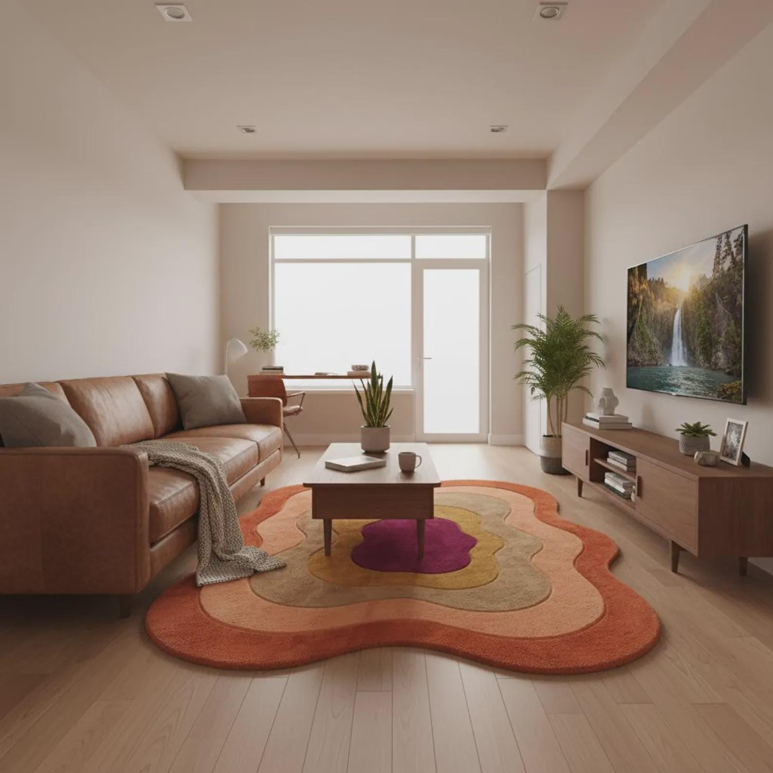 Curved Multicolor Irregular Organic Shape Area Rug | Modern Abstract Wavy Rug