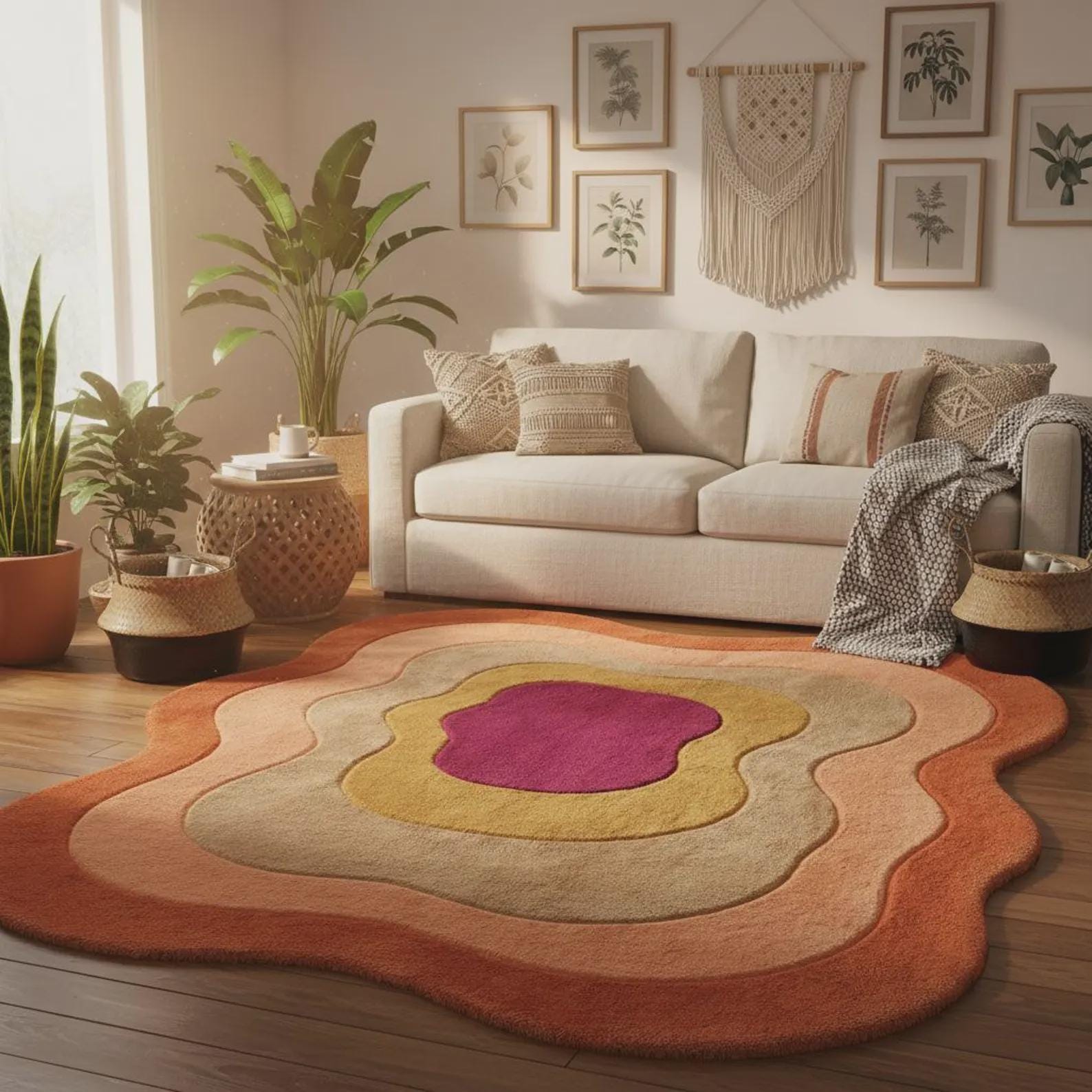Curved Multicolor Irregular Organic Shape Area Rug | Modern Abstract Wavy Rug